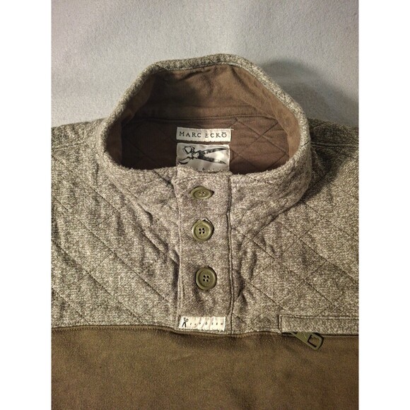 Marc Ecko Cut & Sew Mens XL Military-Like 1/4 Button Green Pullover Sweater - Picture 3 of 7